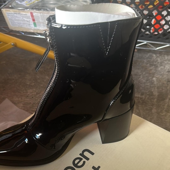 Nordstrom Open Edit Chloe Zip Boots Black Vegan Patent Leather Chunky Sq… - Picture 6 of 16